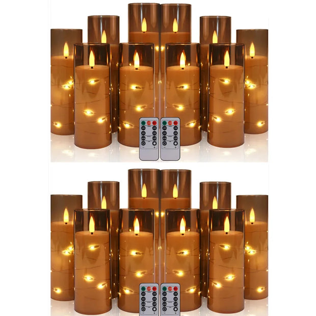 Set of 10/20 Flameless Candles w/ Embedded Star String LED Pillar Candle with Timer Remote Control For Home Indoor Wedding Decor