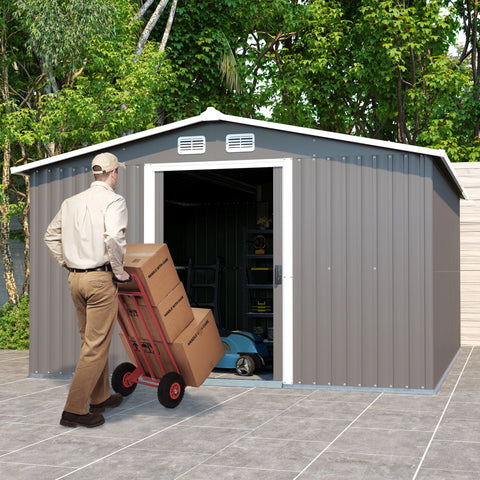 Outdoor Storage Tool Shed with Sloping Roof and Lockable Door Metal Shed for garden Terrace Lawn Carport Large Me