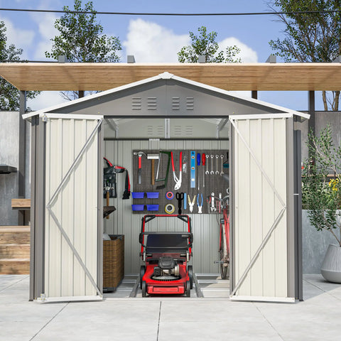 Metal Tool Shed 9 m³ with Pent Roof, Garden Shed with Metal Base (without Base), Tool Cabinet for Garden, Grey