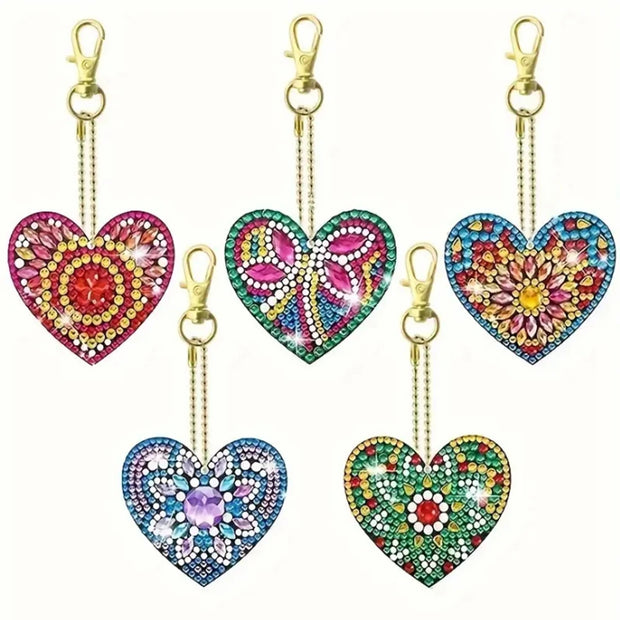 6pcs/Set DIY Keychains Diamond Art Butterfly Kits Double Sided Crystal Rhinestones Heart Diamond Painting Keychains for Adults