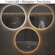 40/50/60CM Round Smart Hotel Bedroom Defogging Decorative Mirror LED Bathroom Mirror 3 Color Adjustable Backlight With