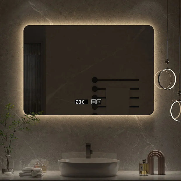 60x80CM Square Smart Hotel Bedroom Defogging Decorative Mirror LED Bathroom Mirror 3 Color Adjustable Backlight