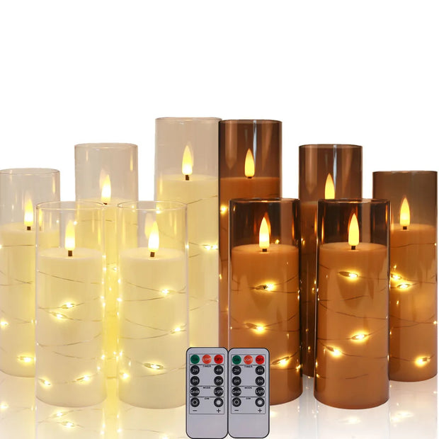 Set of 10/20 Flameless Candles w/ Embedded Star String LED Pillar Candle with Timer Remote Control For Home Indoor Wedding Decor