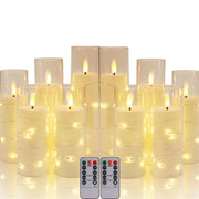 Set of 10/20 Flameless Candles w/ Embedded Star String LED Pillar Candle with Timer Remote Control For Home Indoor Wedding Decor