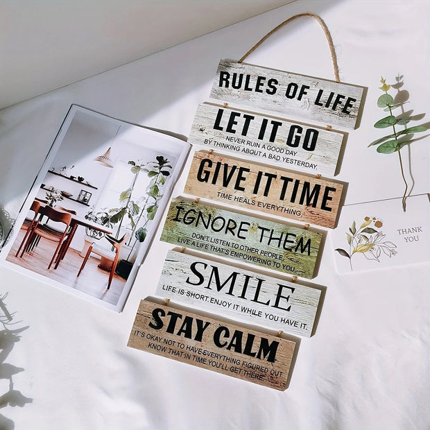 1pc Wooden Inspirational Hanging Festive Decor For Home & Gift 3D Wall Art With Rope For Room & Holiday Inspirational slogans