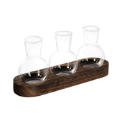 Modern Transparent Hydroponics Glass Vase with Wooden Tray Creative Plant Terrarium Propagation Station Desktop Decorating Vase