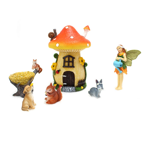 1set Creative Miniature Fairy Garden House Statue For Miniature Pots Fairy Dollhouse, Mushroom House Cute Cartoon Small Resin Cr