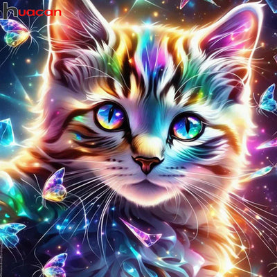 Huacan DIY Diamond Painting Animal Full Round Square Diamond Mosaic Cat Fantasy Art Home Decor Handmade Gift