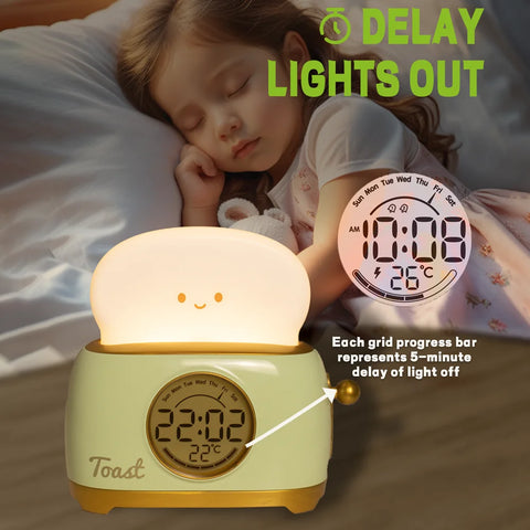 Kid Alarm Clock LED Night Light Digital Clock Children's Sleep Trainier For Home Bedroom Bedside Cute Temperature Display Reloj