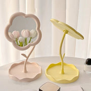 1Pcs Flower Shaped Mirror Decorative Mirrors Makeup Mirror With Jewelry Hair Accessories Tray Tabletop Mirror Home Decor