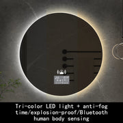 60cm Round Mirror 3 Color Adjustable Intelligent Human Body Sensing Led Bathroom Mirror With Bluetooth Speaker Hotel Decoration