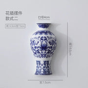 Ceramic vase, antique blue and white porcelain flower container, lucky bamboo, living room and home decoration, wall hanging