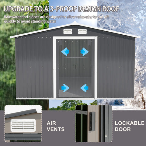 Outdoor Storage Tool Shed with Sloping Roof and Lockable Door Metal Shed for garden Terrace Lawn Carport Large Me