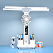 Rechargeable Table Lamp for Study, Desk Lamp Reading Light Led Table Light with Fan, Led Clock Dispaly Reading Lamp