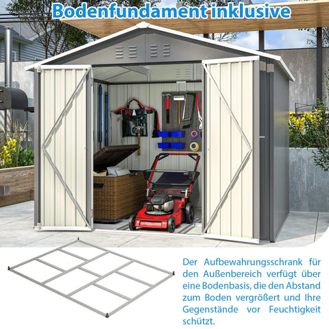 Metal Tool Shed 9 m³ with Pent Roof, Garden Shed with Metal Base (without Base), Tool Cabinet for Garden, Grey