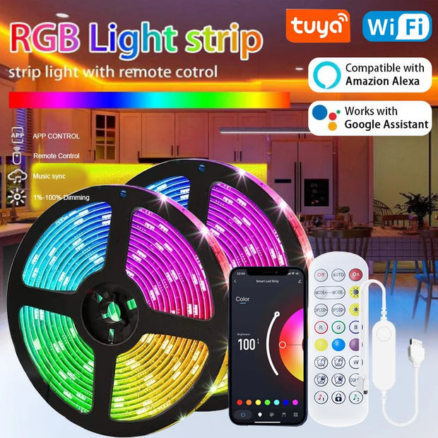 Tuya LED Strip Light WIFI APP Control 5050 RGB Led Lights Alexa Flexible Ribbon Luces Led 5V USB TV BackLight Room Decoration