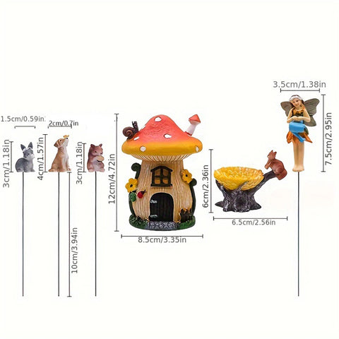 1set Creative Miniature Fairy Garden House Statue For Miniature Pots Fairy Dollhouse, Mushroom House Cute Cartoon Small Resin Cr