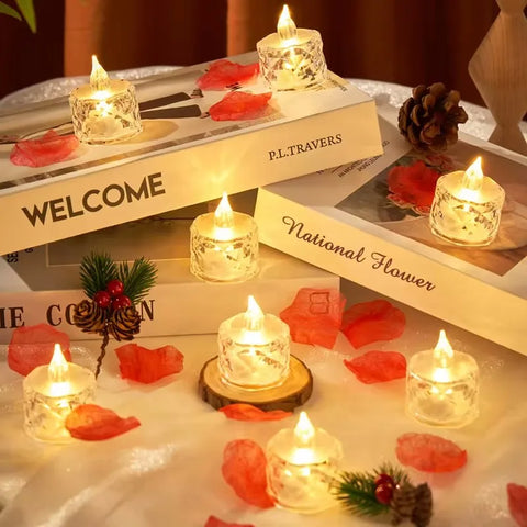 Flameless LED Light Candle LED Crystal Candle Light Transparent Shell Electronic Night Lamp Dating Party Holiday Home Decoration