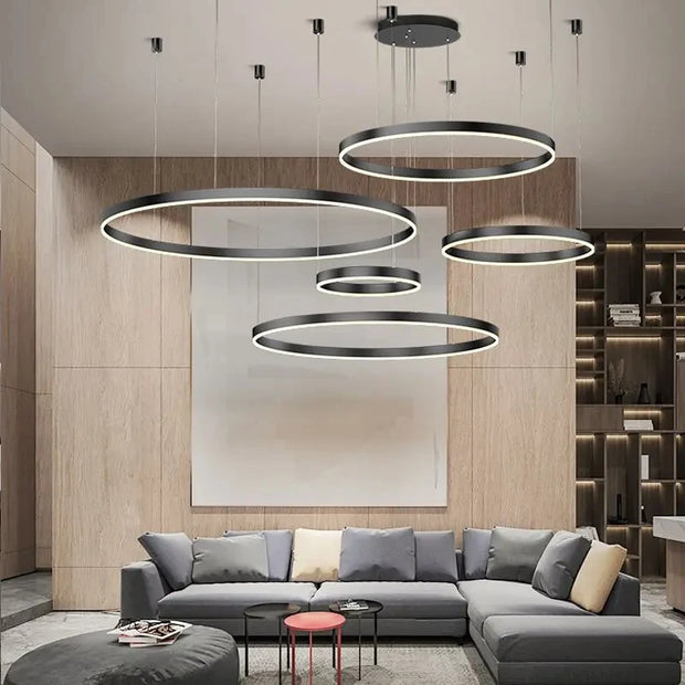 Modern LED Home Deco Chandelier Ring Light Circle Fixtures For Home Living Ceiling Pendant Lamp Gold Black Coffee Hanging Lamp