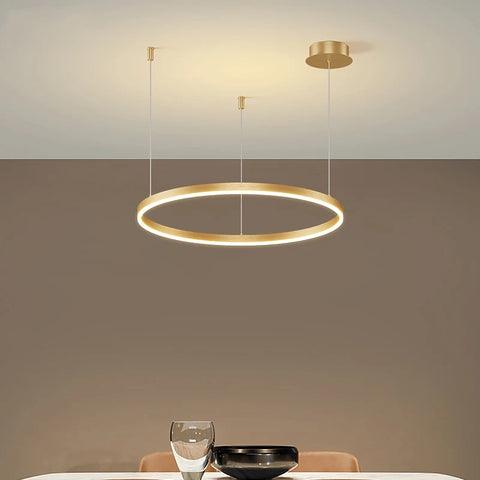 Minimalist Modern Led Chandelier Home Lighting Brushed Rings Ceiling Mounted Chandelier Lighting Hanging Lamp Gold&Black Frame