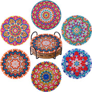 CHENISTORY 6 Pcs Diamond Painting Coasters with Holder, Mandala Diamond Art Coasters Diamond Small Painting Kits Art Craft