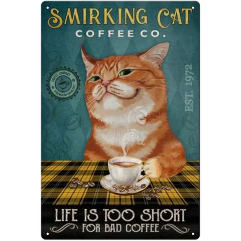 Retro Metal Tin Sign 5.5 X 8 In,More Espresso Less Depresso Poster Drinking Poster Coffee Lover Gift Funny Black Cat Wall Art