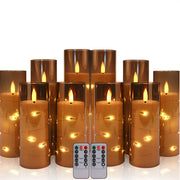 Set of 10/20 Flameless Candles w/ Embedded Star String LED Pillar Candle with Timer Remote Control For Home Indoor Wedding Decor