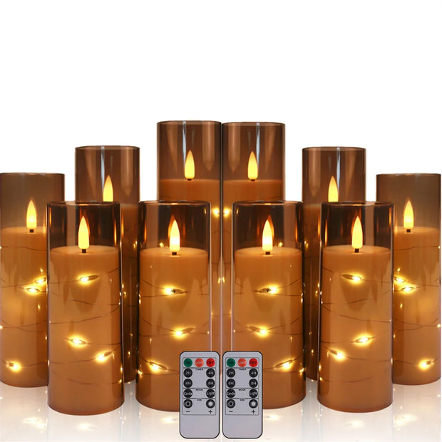 Set of 10/20 Flameless Candles w/ Embedded Star String LED Pillar Candle with Timer Remote Control For Home Indoor Wedding Decor