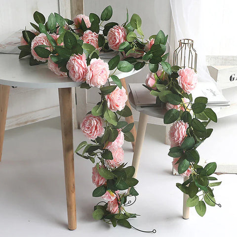 Pink Silk Peony Artificial Big Flowers Vines Wedding Party Wall Hanging Ivy Rattan Home Garden Decoration Garland Green Plants