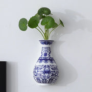 Ceramic vase, antique blue and white porcelain flower container, lucky bamboo, living room and home decoration, wall hanging