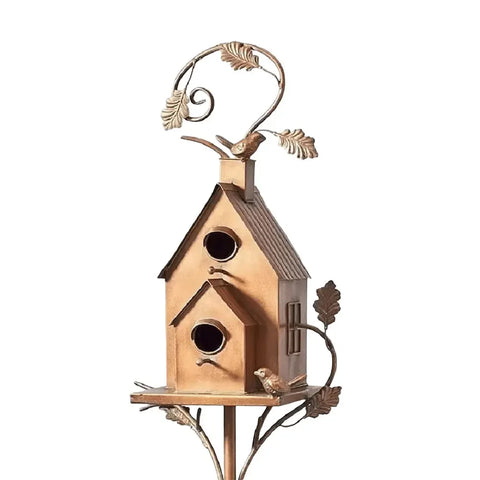 Birdhouse Garden Stakes Metal Bird House with Pole Iron Art Courtyard Bird Feeder Bird Houses for Outdoor Garden Yard Decoration