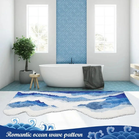 Aesthetic Wave Rug Creative Tufting Antislip Bathroom Carpet Ocean Sea Tufted Carpet House Decoration Livingroom Mat Bedside Rug