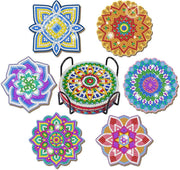 CHENISTORY 6 Pcs Diamond Painting Coasters with Holder, Mandala Diamond Art Coasters Diamond Small Painting Kits Art Craft