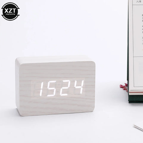 Fashion Alarm Clock LED Wooden Watch Table Voice Control Digital Wood Despertador USB/AAA Powered Electronic Desktop Clocks