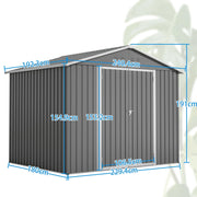 Metal Tool Shed 9 m³ with Pent Roof, Garden Shed with Metal Base (without Base), Tool Cabinet for Garden, Grey