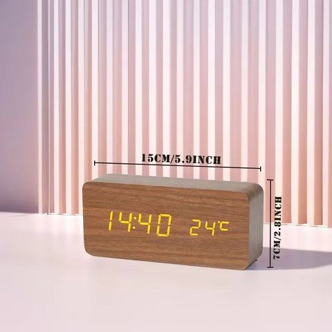 Wooden Digital Alarm Clock  LED Table Clock with Temperature for Bedroom Office Desk Decorations