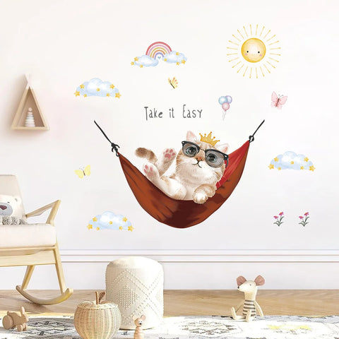 Cute Rabbit Balloon Wall Stickers for Girls Room Baby Nursery Kindergarten Background Wallpaper Wall Decals Bedroom Living Room