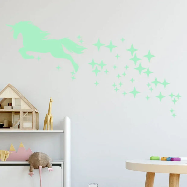 1 Set Glow in Dark Stars Stickers Glowing Unicorn Sticker Ceiling Luminous Wall Decals For Kids Bedding Room Party Birthday Gift