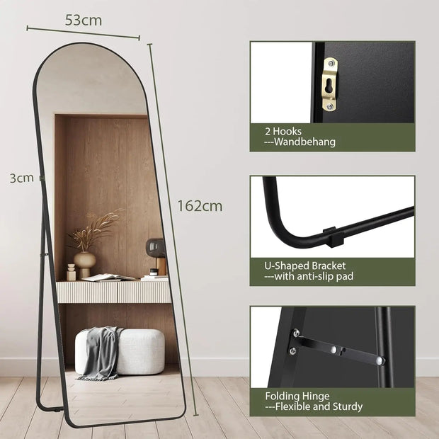 Full Length Mirror Standing Hanging or Leaning Against Wall Large Bedroom Floor Mirror Dressing, Aluminum Alloy Frame 162cm