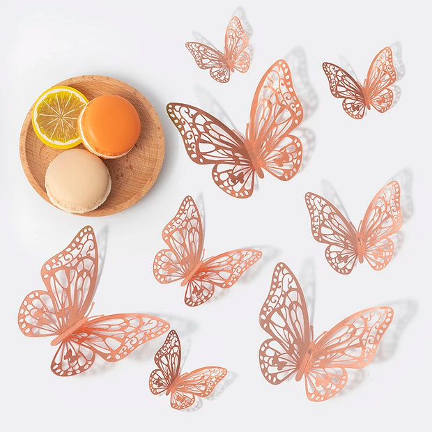 12pcs 3D Hollow Butterflies Wall Stickers on The Wall for Wedding Decoration Children Room Decor Living Room Kids Bedroom DIY