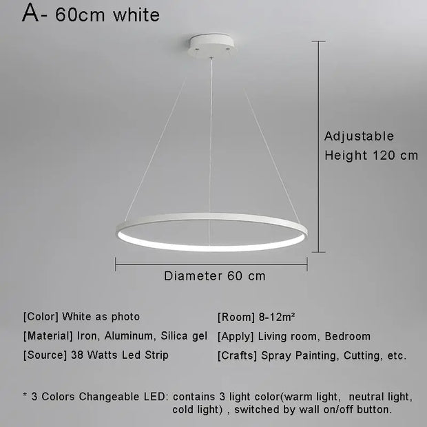 Modern Round Ring Led Pendant Light for Dining Living Room Center Table Kitchen Bedroom Minimalist Decor Hanging Lamp Fixture