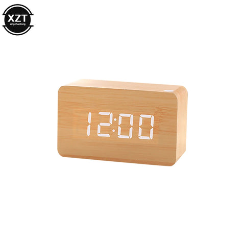 Fashion Alarm Clock LED Wooden Watch Table Voice Control Digital Wood Despertador USB/AAA Powered Electronic Desktop Clocks