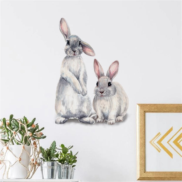 1PC Two Cute Rabbits Self-adhesive Wall Sticker Rabbit Child Bedroom Wallpaper DIY Living Room Wall Decal Decor Wall Stickers