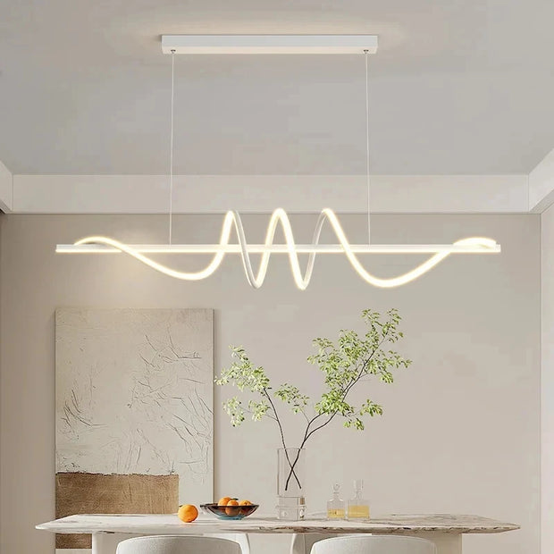 Minimalist Modern Dining Table LED Pendant Lights Linear Wavy Chandelier for Dining Room Living Room Bar Home Decor Hanging Lamp