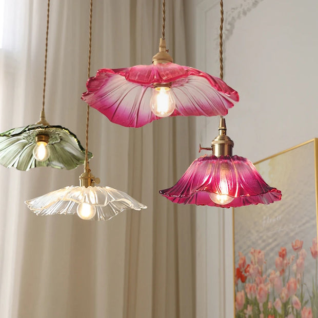 Vintage Pendant Lights Flower Glass Hanging Lamps Home Decoration Lighting Living Room Bedroom Bedside Light Fixture Indoor Shop