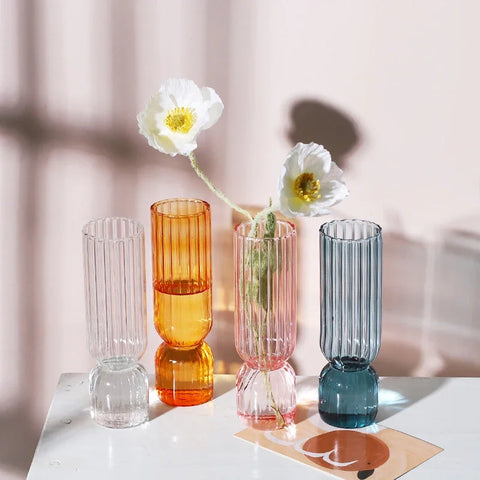 Transparent Stripe Glass Vases Flower Bottle Hydroponic Plant Pot Wedding Party Flower Arrangement Container Home Table Decor