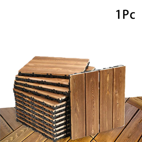 Solid Wood Splicing Flooring Garden Renovation Anti-slip Surface 4-slat Patio Cover Decor Natural Wood Interlocking Floor Tiles