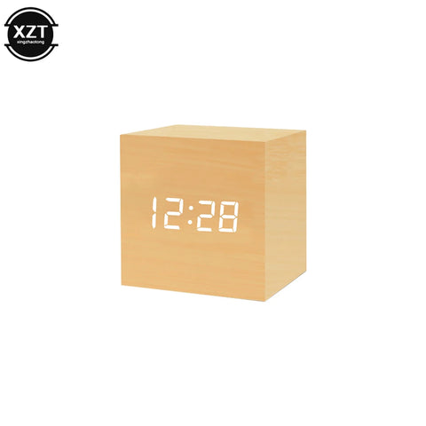 Fashion Alarm Clock LED Wooden Watch Table Voice Control Digital Wood Despertador USB/AAA Powered Electronic Desktop Clocks