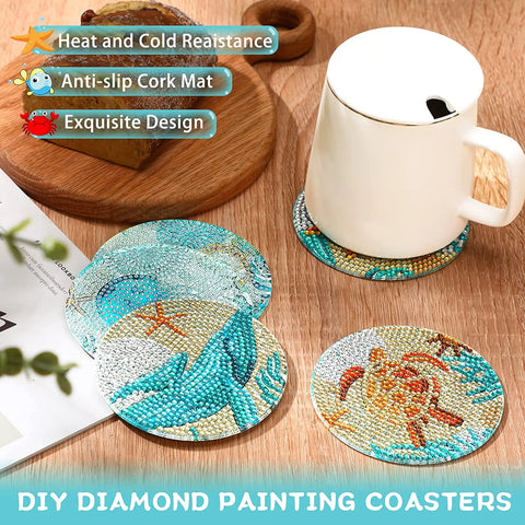 6pcs Diamond Painting Coasters With Holder Diy Green Mandala Coasters Diamond Painting Kits For Beginners Kids Birthday Gift