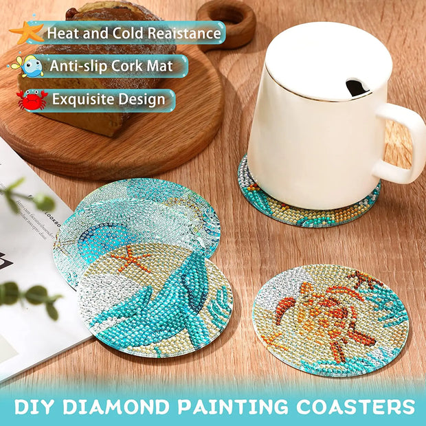 6pcs Diamond Painting Coasters With Holder Diy Green Mandala Coasters Diamond Painting Kits For Beginners Kids Birthday Gift